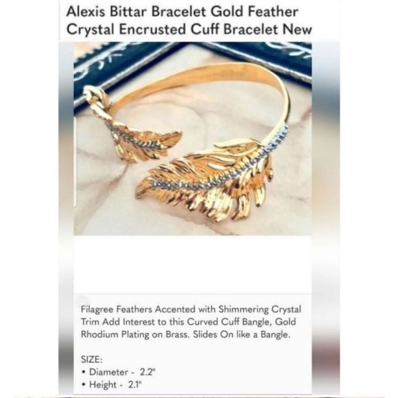 ALEXIS BITTAR DOUBLE FEATHER CUFF IN GOLD WITH CRYSTALS!!! - Picture 4 of 4